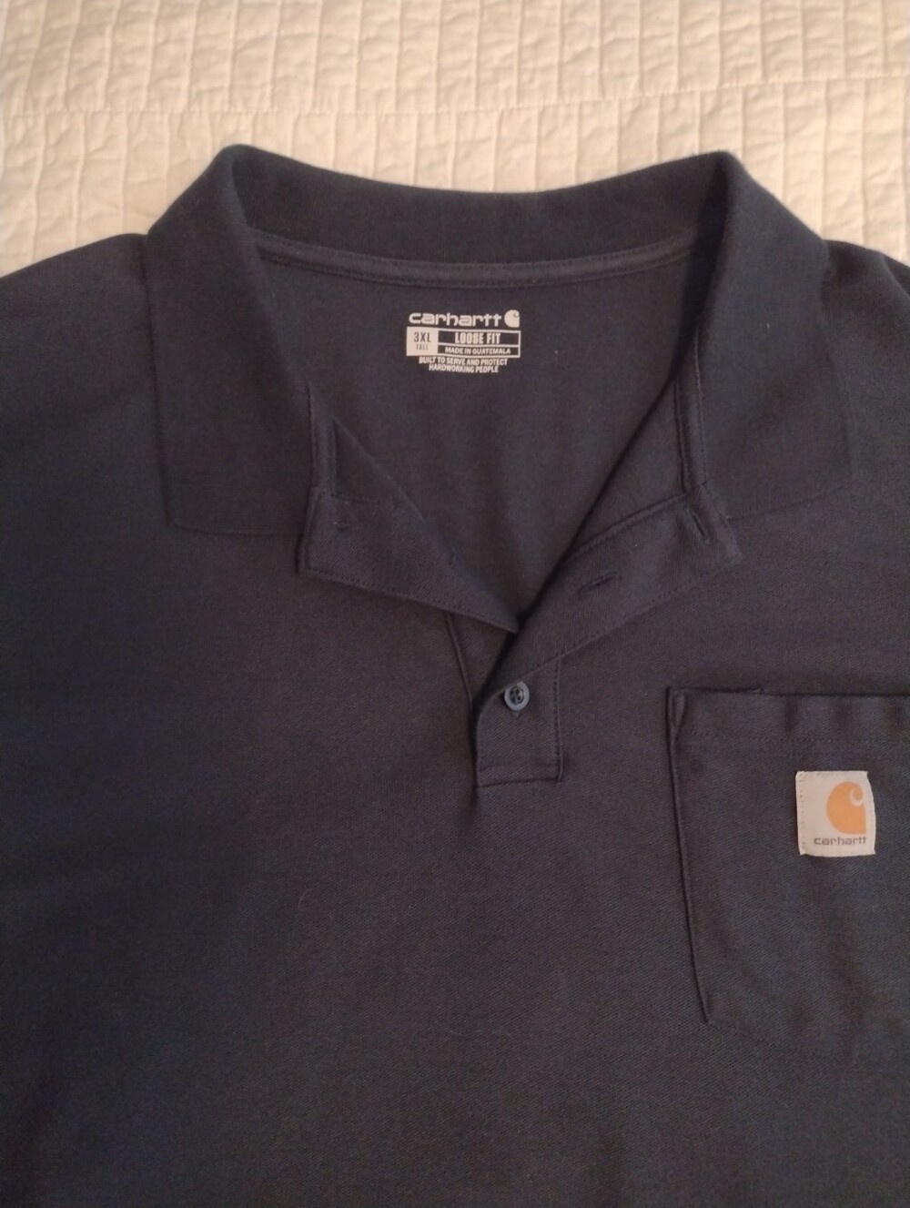 Carhartt Polo Shirt Mens 3XL Tall Navy Loose Fit Collar Short Sleeve Work Wear